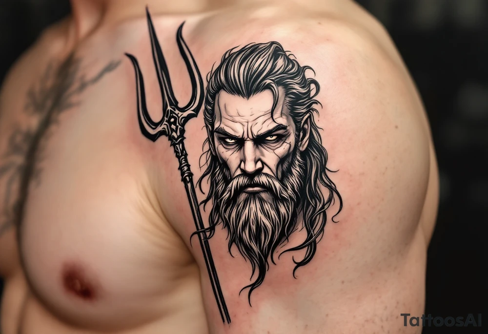 gay poseidon with trident tattoo idea