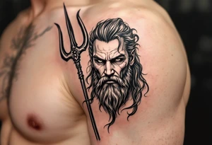 gay poseidon with trident tattoo idea