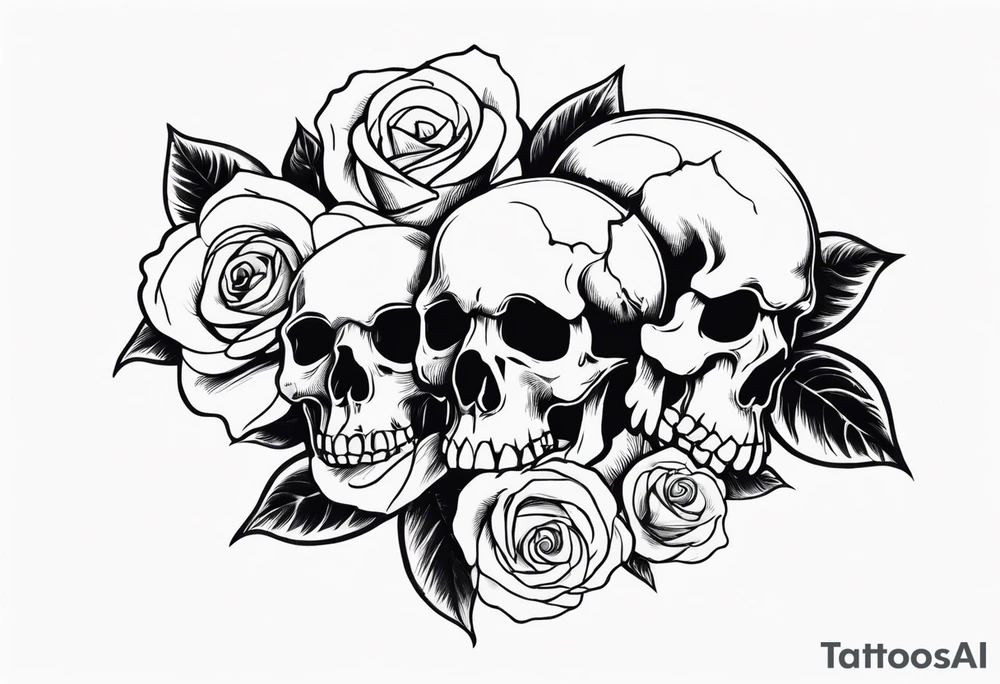 I want free skulls on top of each other melting into each other in the background being roses tattoo idea