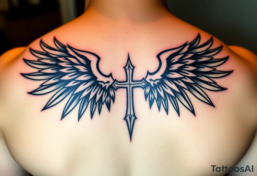 christan religious tattoos with full and strong wings tattoo idea