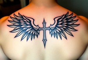 christan religious tattoos with full and strong wings tattoo idea