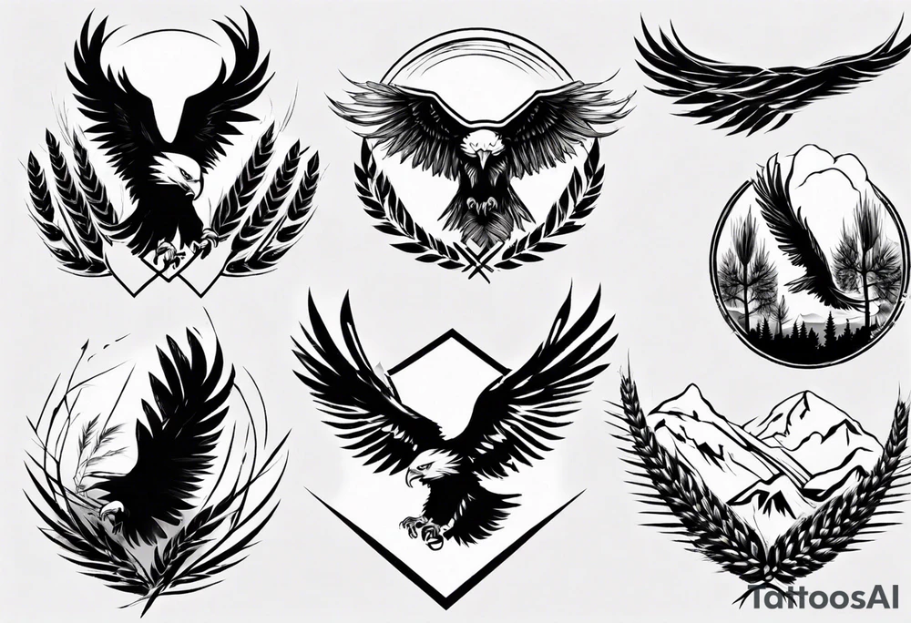 mountains wheat eagle tattoo idea