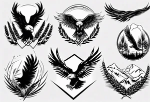 mountains wheat eagle tattoo idea