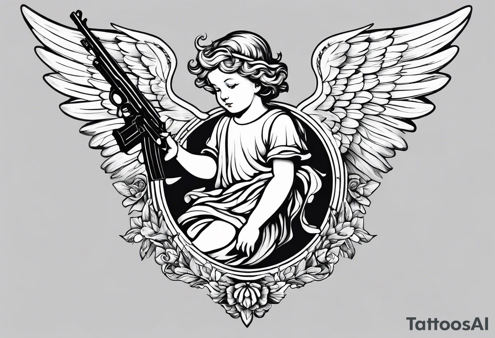 Cherub angel with a gun in the sky tattoo idea