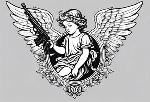 Cherub angel with a gun in the sky tattoo idea