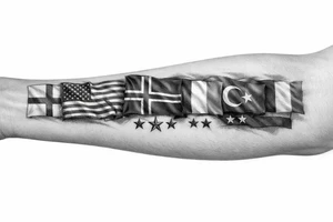 England USA Iceland Italy Spain Turkey France Hungary flags inside forearm can u put 3 stars under iceland , 2 under turkey and italy tattoo idea