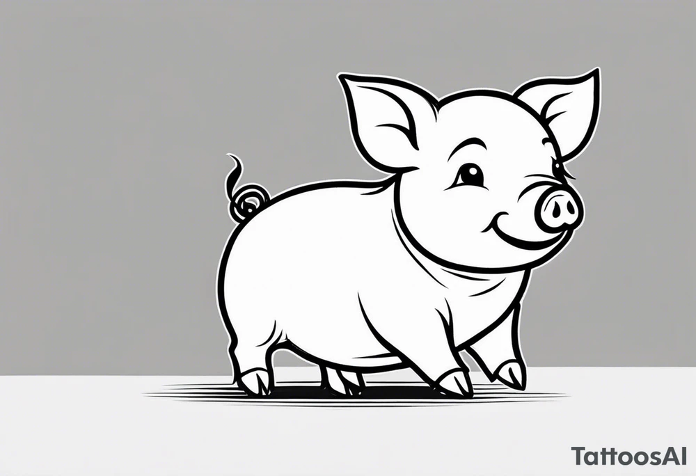 very cute happy piglet.
outline only.
black and white only.
only show the piglet. no extra lines or decoration.
no black shading.
dont make the ears too big.
draw very thin lines

should look like a tattoo that will only take 15 minutes to draw tattoo idea