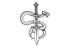 mystical snake coiled around an ancient dagger with jeweled hilt tattoo idea
