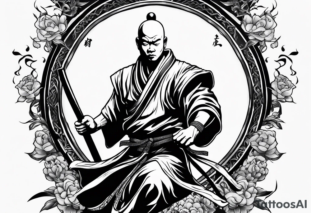 shaolin monk dual personality warrior tattoo idea