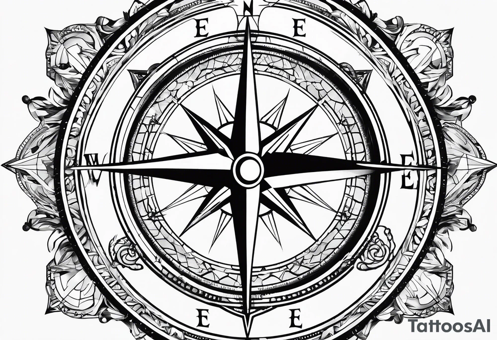 Compass rose with Europe in the background, anchor and space for a geo tag tattoo idea