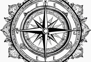 Compass rose with Europe in the background, anchor and space for a geo tag tattoo idea