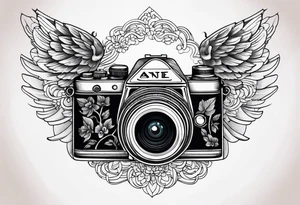 Camera with angel wings tattoo idea