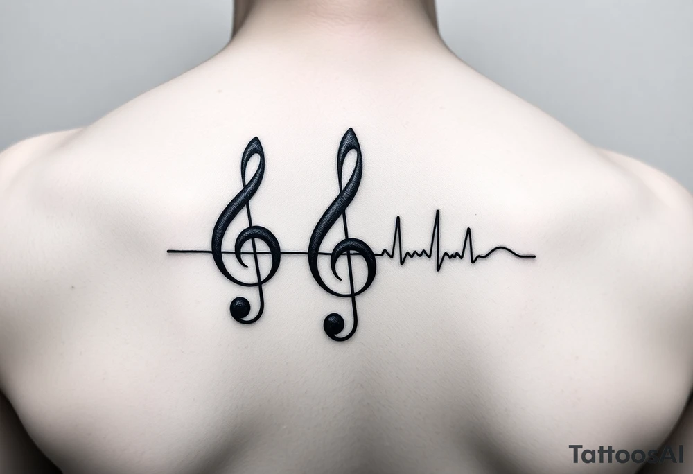 Music staff with treble clef and music notes with Ekg line in middle of tattoo tattoo idea