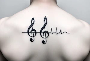 Music staff with treble clef and music notes with Ekg line in middle of tattoo tattoo idea