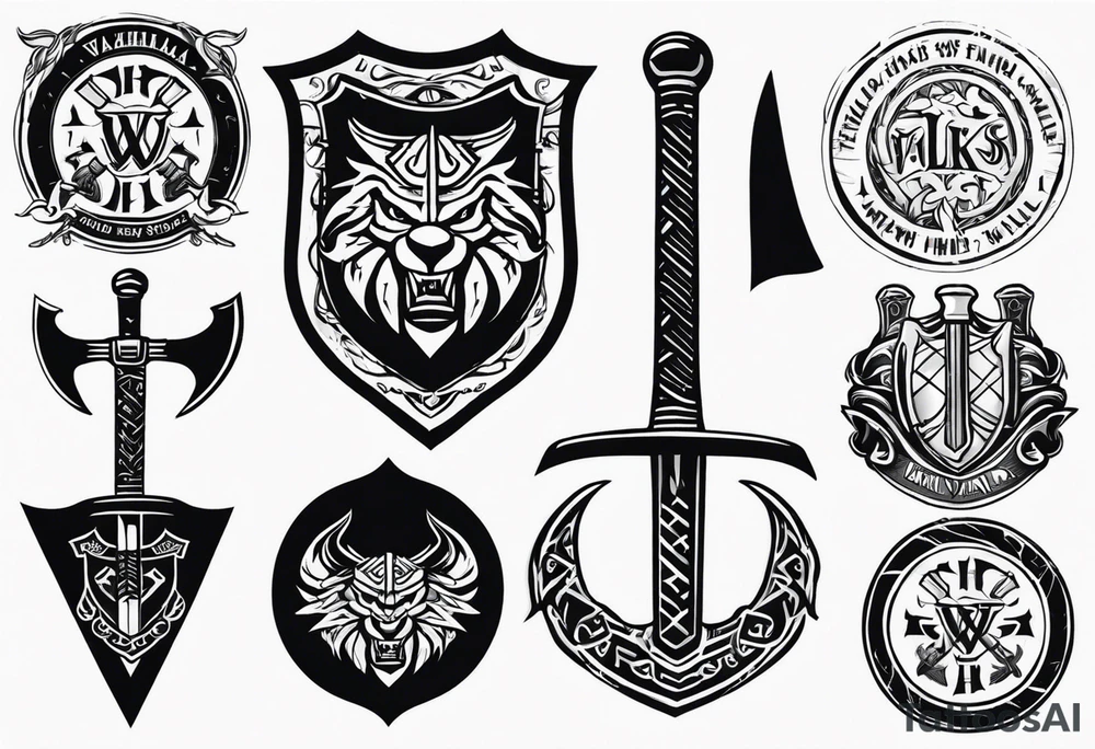 Valhalla sword axe shield tattoo idea