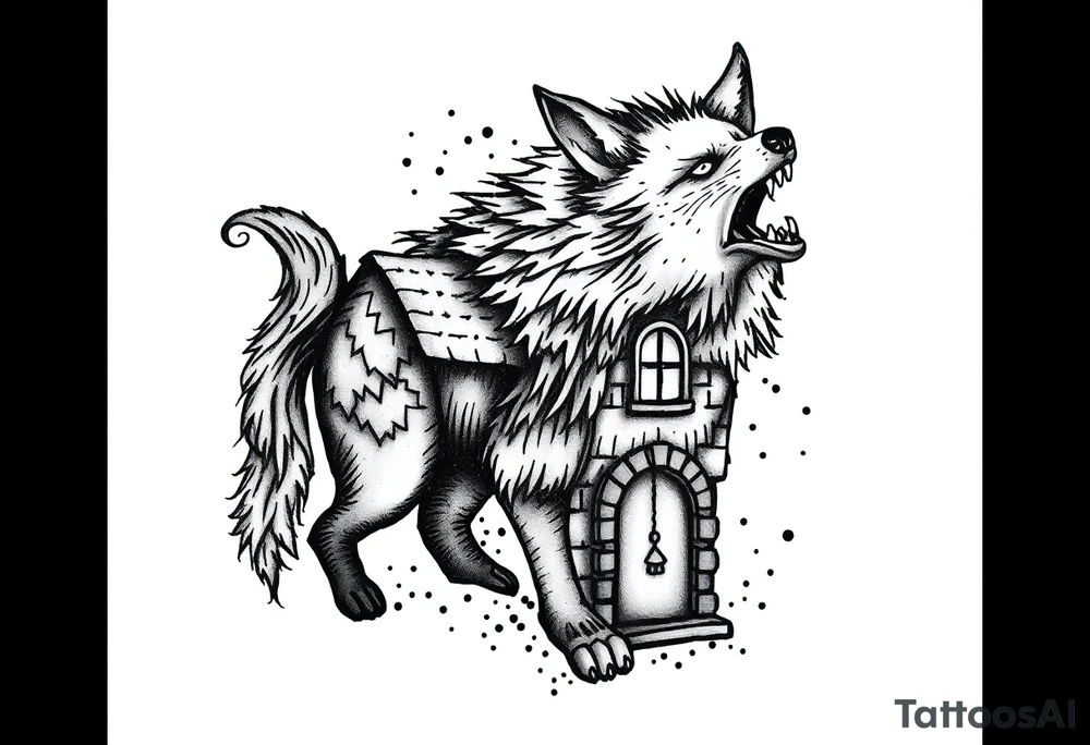 Big bad wolf huffing puffing and blowing a brick house down tattoo idea