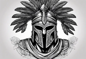 greek spartan warriors black face under the helmet, holding a spear tattoo idea