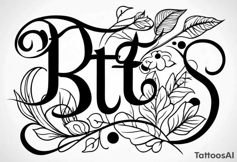 The letters "BTTS" written in a flower stem tattoo idea