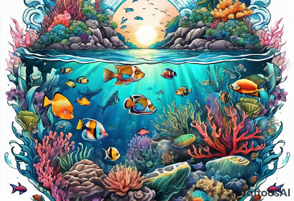 Ocean reef life tattoo idea