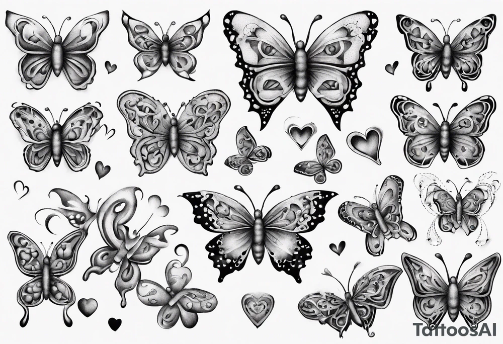 Butterfly with hearts, the name Layla Jones tattoo idea