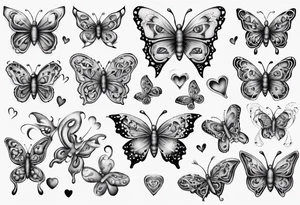 Butterfly with hearts, the name Layla Jones tattoo idea