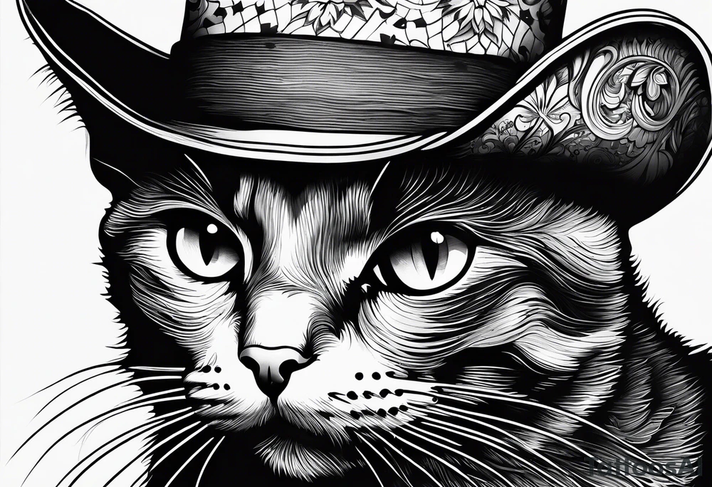 Black cat with a funny hat tattoo idea
