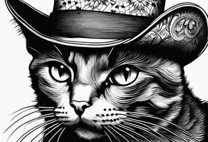 Black cat with a funny hat tattoo idea
