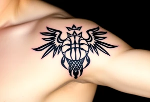 Basketball and basketball hoop with a crown, no wings tattoo idea
