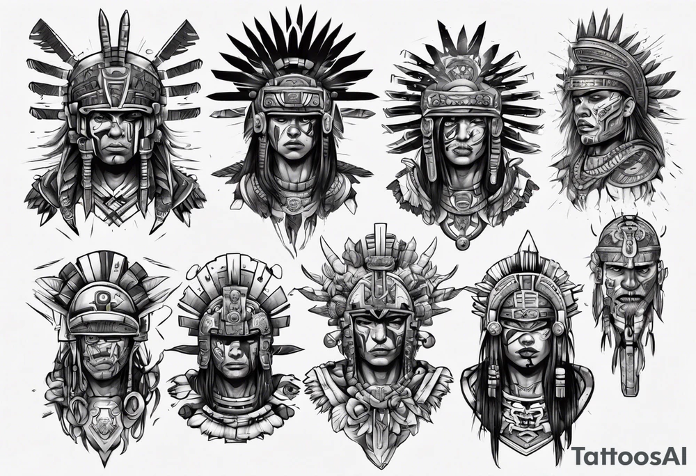 cyberpunk aztec warrior fighting tattoo idea
