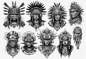 cyberpunk aztec warrior fighting tattoo idea