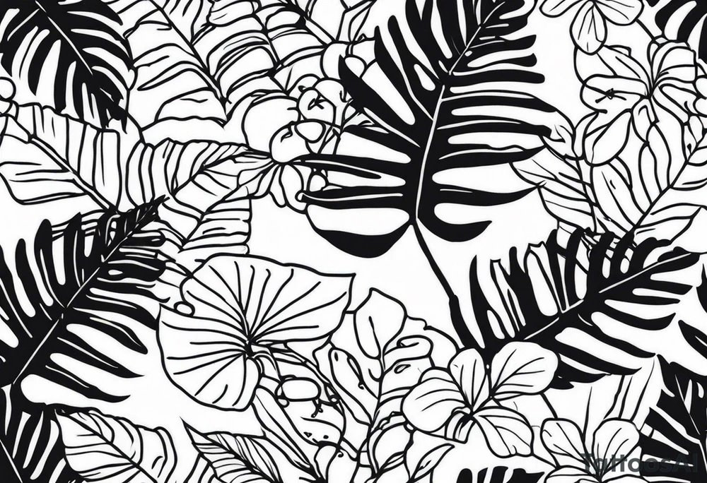 Monstera palm trees vines lizards tattoo idea