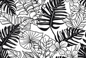 Monstera palm trees vines lizards tattoo idea