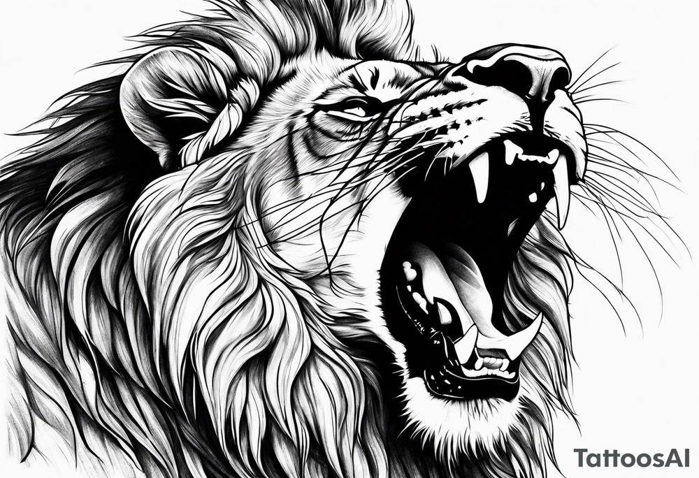 lion close up screaming tattoo idea