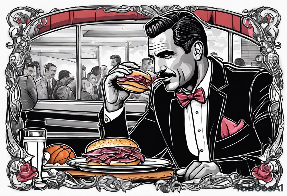 Don Draper eating a ham sandwich at a basketball game tattoo idea