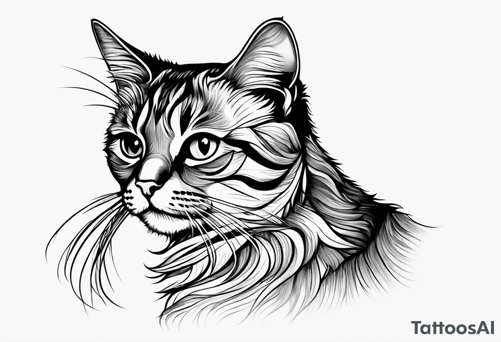 right side profile of a cat face tattoo idea