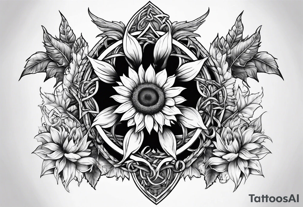 Sunflower dragon triquetra seven tattoo idea