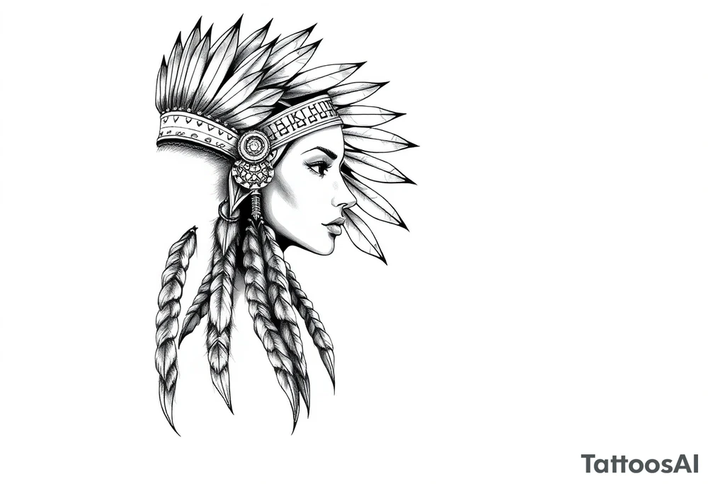 Female Native American side pose tattoo idea