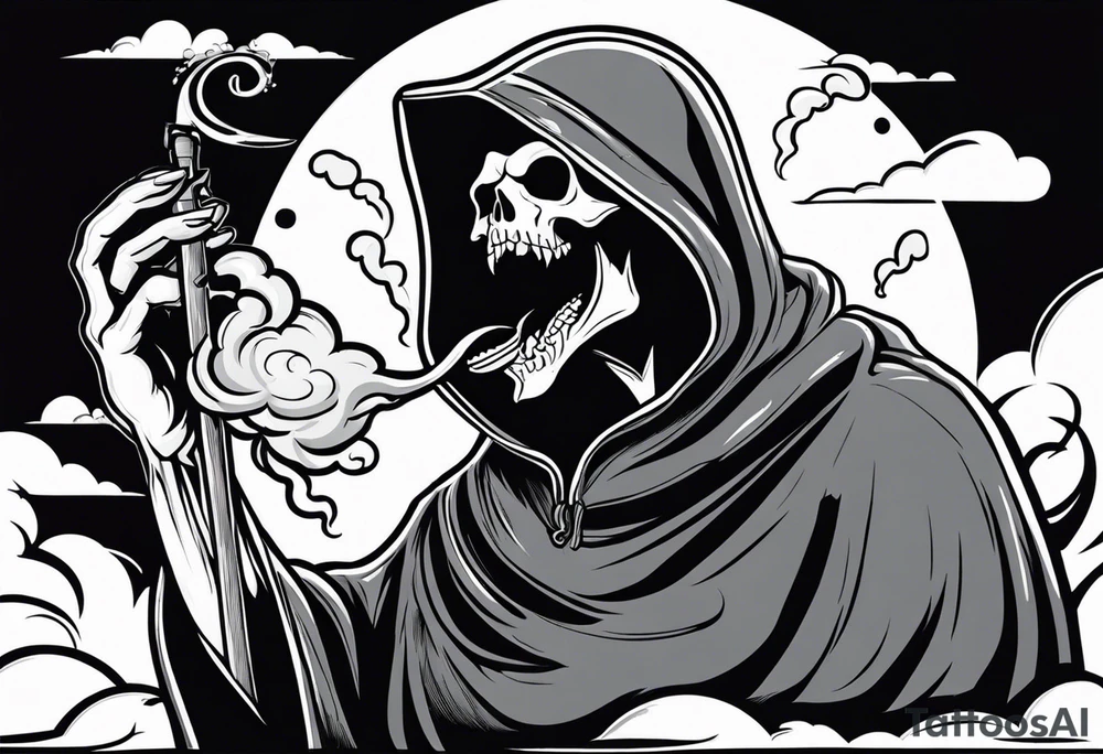 Reaper death seal, licking the life with his hand. With smoke clouds tattoo idea