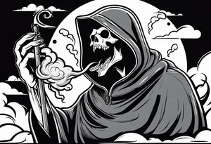 Reaper death seal, licking the life with his hand. With smoke clouds tattoo idea