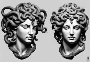 medusa sculpture bust with a blank stare and cracks in the sculpture tattoo idea