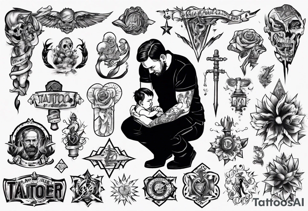 A man kneeling to help a toddler tattoo idea