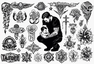 A man kneeling to help a toddler tattoo idea