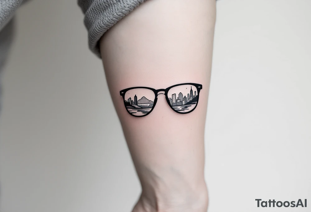 Landscape Reflecting Glasses
You can use the lenses of your glasses to depict a beautiful landscape, such as a sunset, a starry sky, or a cityscape, symbolizing the world that you can now see clearly. tattoo idea