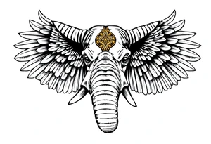 A horned African elephant with ears that resemble the wings of a falcon and covered in Egyptian symbolism tattoo idea