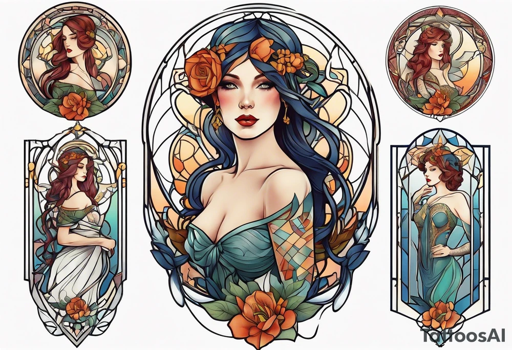Art nouveau woman tattoo idea