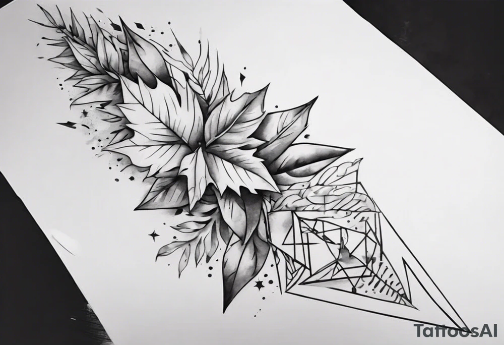 full arm tattoo. pointy leaves combined with geometric shapes. whole arm tattoo idea