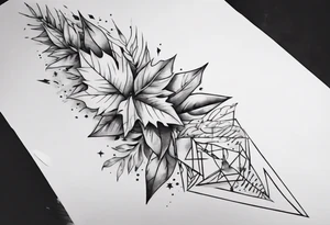 full arm tattoo. pointy leaves combined with geometric shapes. whole arm tattoo idea