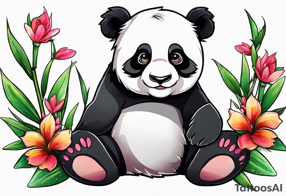 Cute panda with bamboo tattoo idea