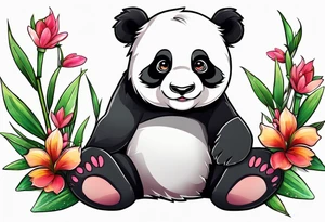 Cute panda with bamboo tattoo idea