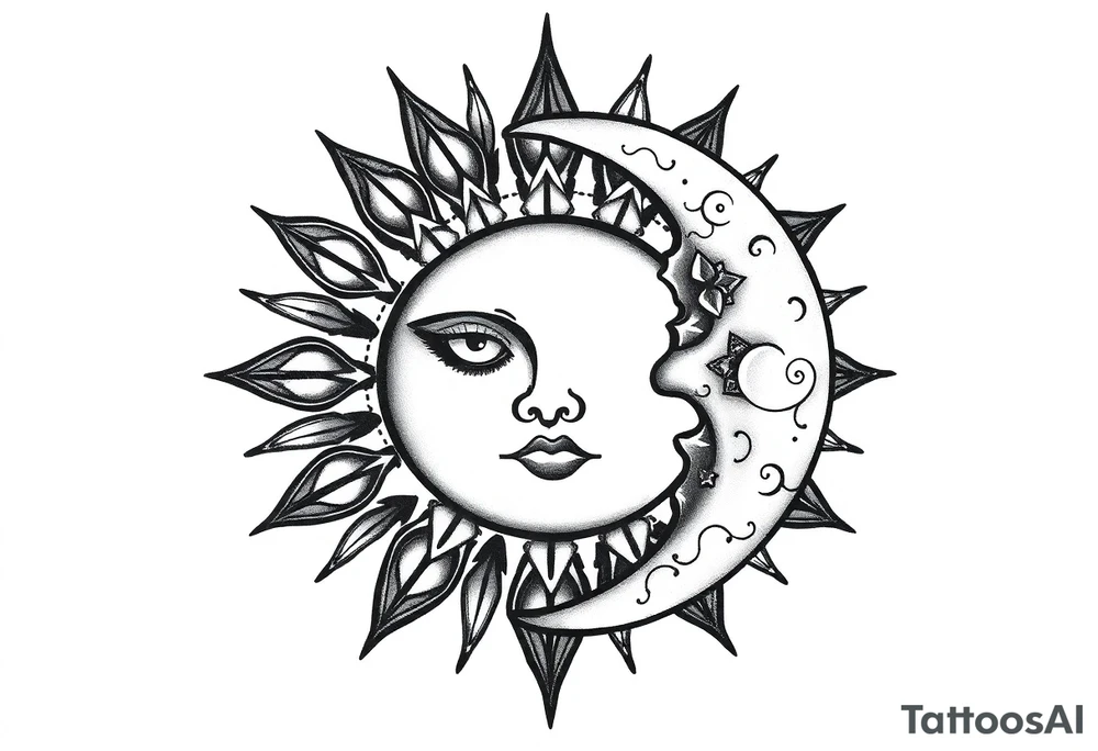 sun and moon with constellation patterns tattoo idea